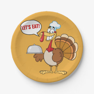 Thanksgiving Dinner is Served Turkey Cartoon Paper Plate