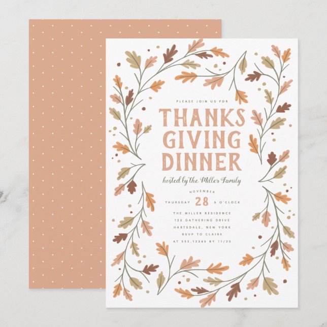 Thanksgiving Dinner Leaf Border Whimsical Invitation (Front/Back)