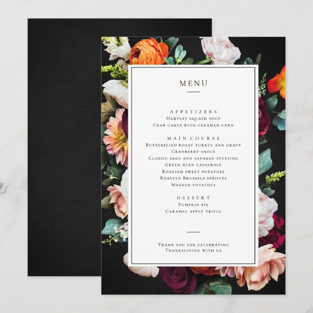 Thanksgiving Dinner/Lunch/Breakfast Floral Menu (Front/Back)