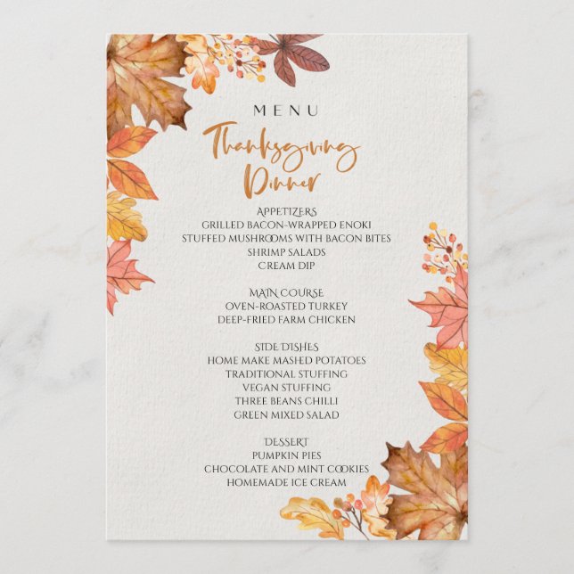 Thanksgiving dinner menu style 01.retro fall (Front)