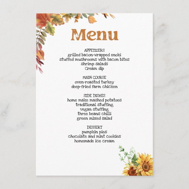 Thanksgiving dinner menu style 07.retro fall (Front)