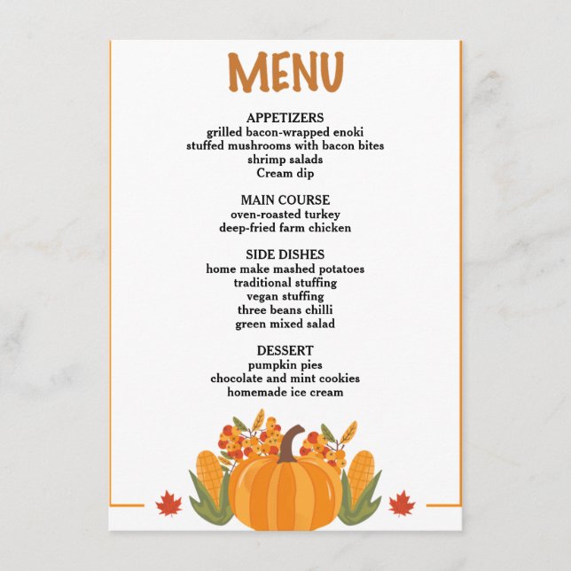 Thanksgiving dinner menu style 10.retro fall (Front)