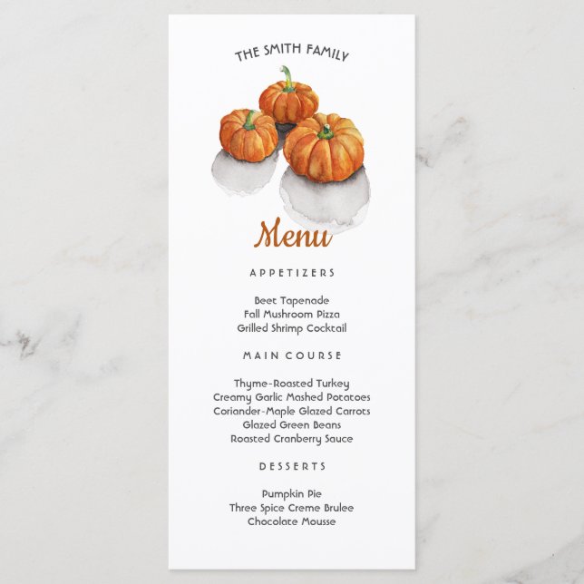 Thanksgiving Dinner Menue Painted Pumpkins Menu (Front)