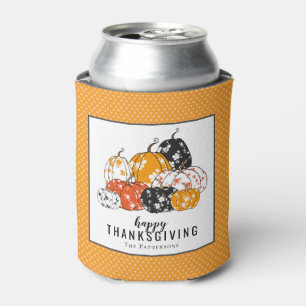 Thanksgiving Dinner Modern Floral Pumpkins Can Cooler