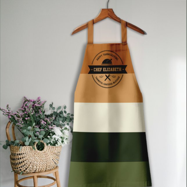 Thanksgiving  Dinner Modern Stripe Personalised Apron (Creator Uploaded)
