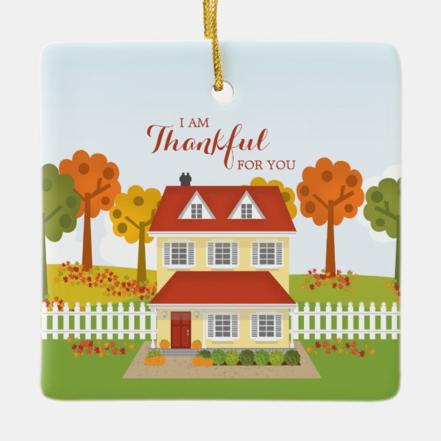 Thanksgiving Dinner Open House Ceramic Tree Decoration (Front)