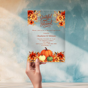 Thanksgiving dinner orange pumpkin flowers clear acrylic invitations
