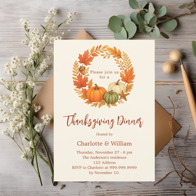 Thanksgiving dinner orange pumpkin invitation (Creator Uploaded)