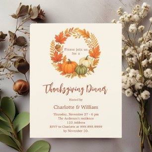 Thanksgiving dinner orange pumpkin invitation