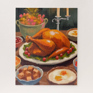 Thanksgiving Dinner Painting Watercolor Jigsaw Puzzle