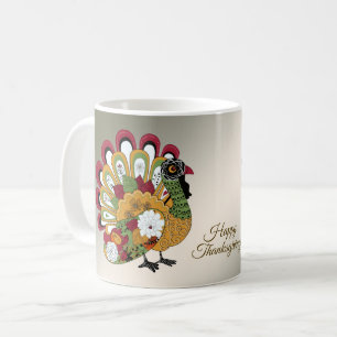 Thanksgiving Dinner Party Colorful Floral Turkey Coffee Mug