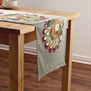 Thanksgiving Dinner Party Colorful Floral Turkey Short Table Runner