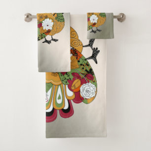Thanksgiving Dinner Party Colourful Floral Turkey Bath Towel Set