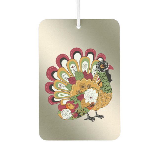 Thanksgiving Dinner Party Colourful Floral Turkey Car Air Freshener (Front)