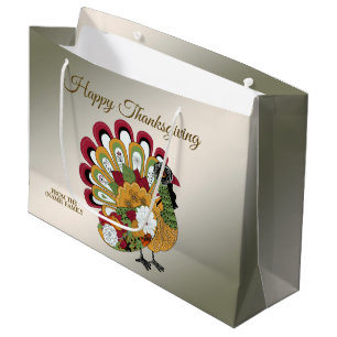 Thanksgiving Dinner Party Colourful Floral Turkey Large Gift Bag