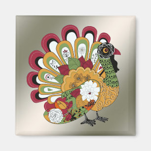 Thanksgiving Dinner Party Colourful Floral Turkey Magnet