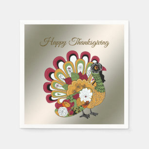 Thanksgiving Dinner Party Colourful Floral Turkey Napkin