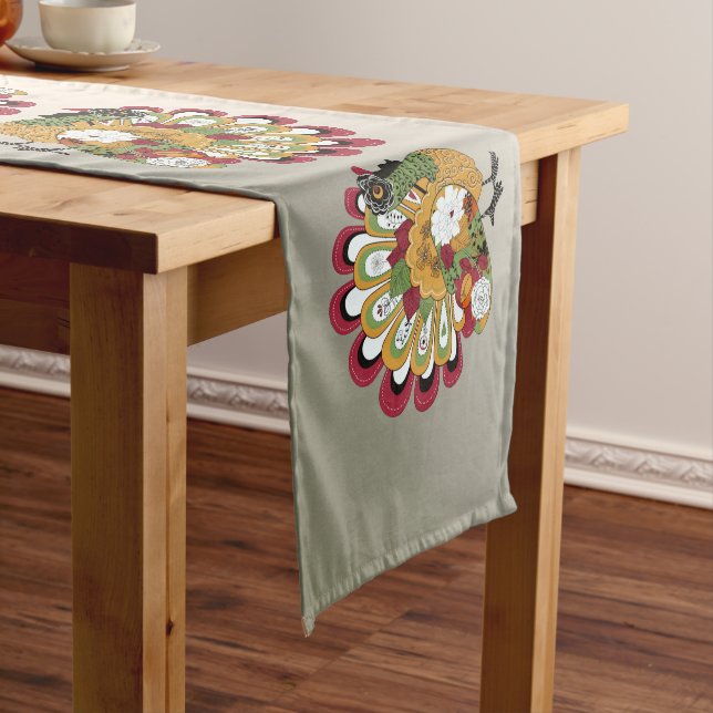 Thanksgiving Dinner Party Colourful Floral Turkey Short Table Runner (In Situ)