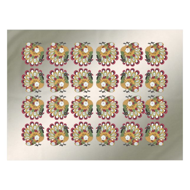 Thanksgiving Dinner Party Colourful Floral Turkey Tablecloth (Front (Horizontal))