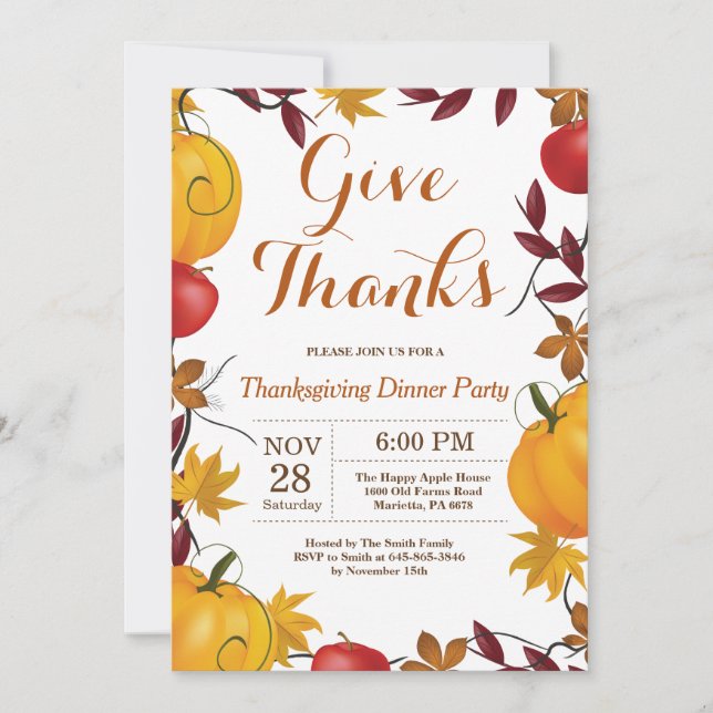 Thanksgiving Dinner Party Fall Autumn Invitation (Front)
