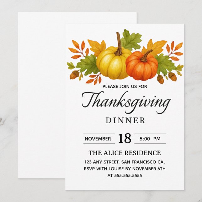  Thanksgiving Dinner Party | Festive Fall Holiday Invitation (Front/Back)