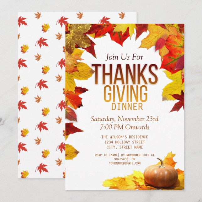 Thanksgiving Dinner Party Invitation (Front/Back)