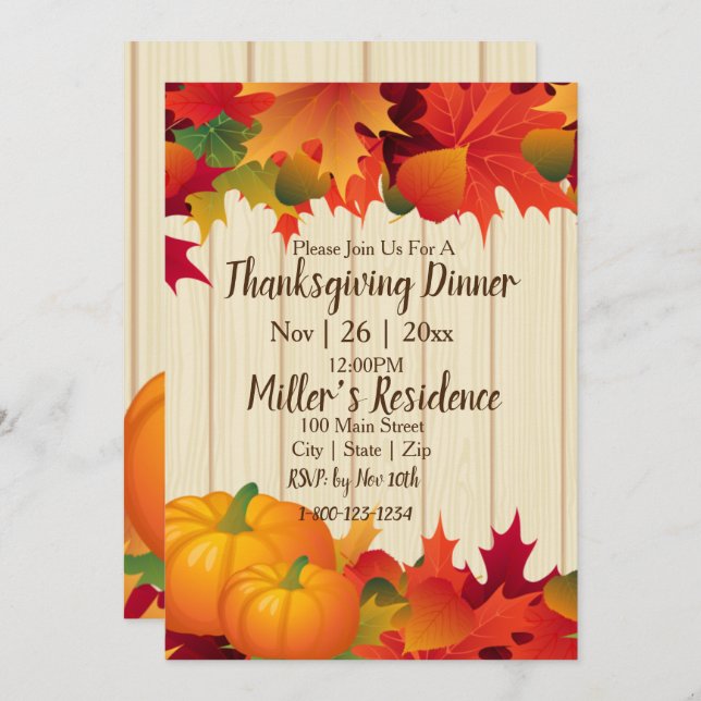 Thanksgiving Dinner Party Invitation (Front/Back)