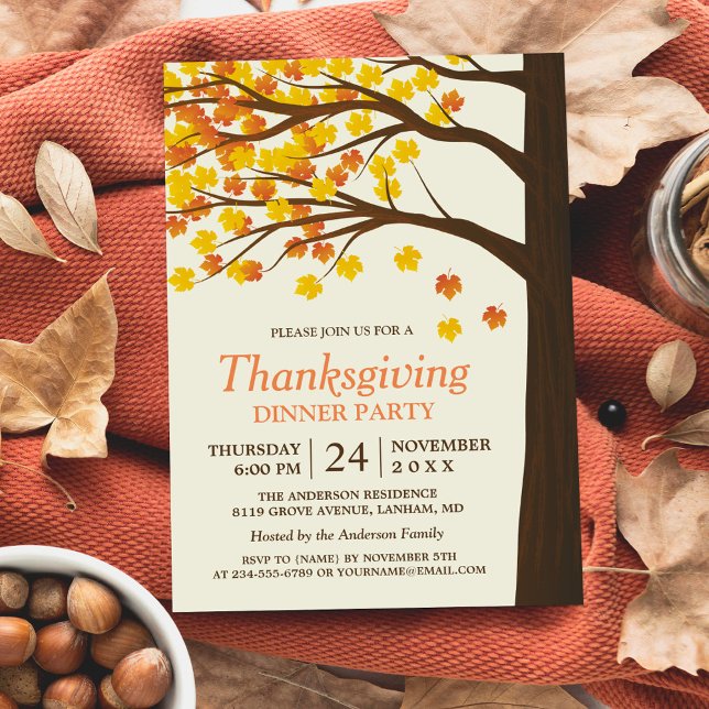 Thanksgiving Dinner Party Maple Leaves Autumn Tree Invitation (Creator Uploaded)