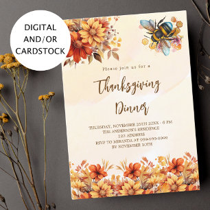 Thanksgiving dinner party orange fall florals bee invitation