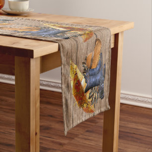 Thanksgiving Dinner Party Orange Rustic Vintage Short Table Runner