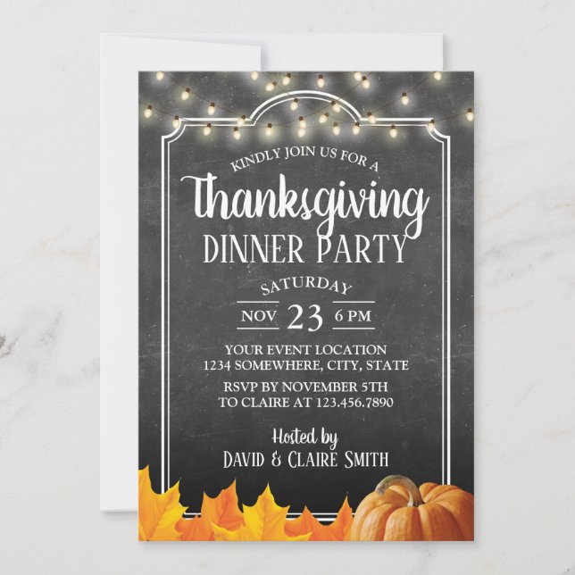 Thanksgiving Dinner Party Rustic Chalkboard Invitation (Front)
