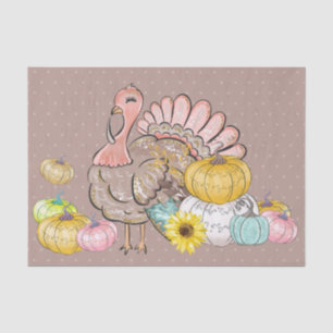 Thanksgiving Dinner Party Turkey Pumpkins Pink Tan Tissue Paper