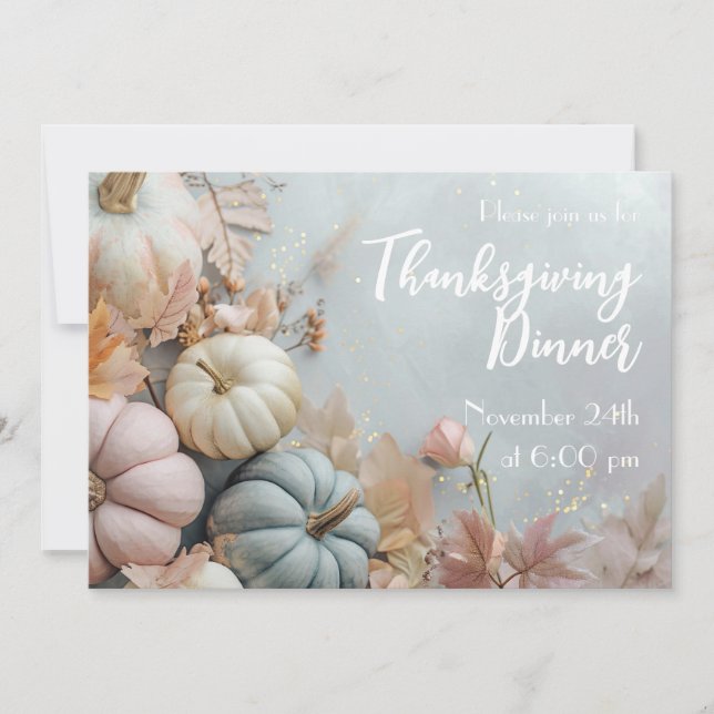 Thanksgiving Dinner Pastell Pumpkins Invitation (Front)