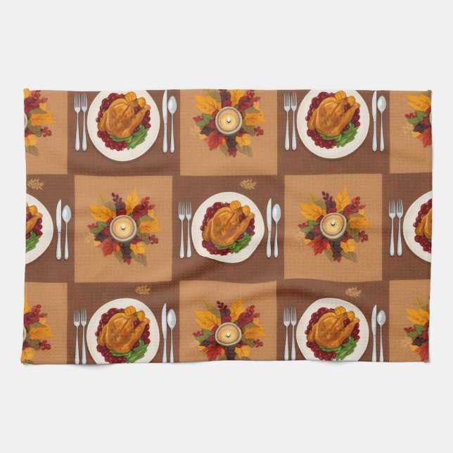 Thanksgiving Dinner Pattern Tea Towel (Horizontal)