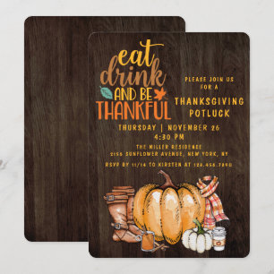 Thanksgiving Dinner Potluck Modern Fall Watercolor Invitation