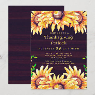Thanksgiving Dinner Potluck Rustic Fall Sunflowers Invitation