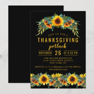 Thanksgiving Dinner Potluck Watercolor Sunflowers Invitation