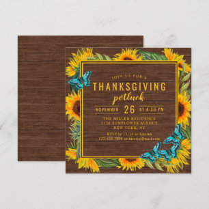 Thanksgiving Dinner Potluck Watercolor Sunflowers Invitation