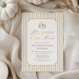 Thanksgiving Dinner Preppy Autumn Pumpkin Stripes Invitation
