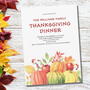 Thanksgiving Dinner Pumpkin Autumn Leaf Invitation