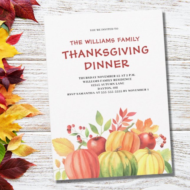 Thanksgiving Dinner Pumpkin Autumn Leaf  Invitation (Creator Uploaded)