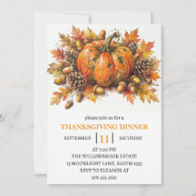 Thanksgiving Dinner Pumpkin & Autumn Leaves