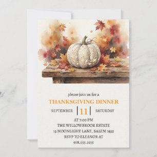Thanksgiving Dinner Pumpkin & Autumn Leaves Invitation