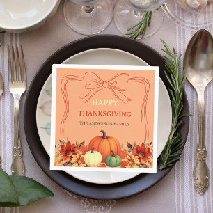 Thanksgiving dinner pumpkin bow atomic tangerine napkin