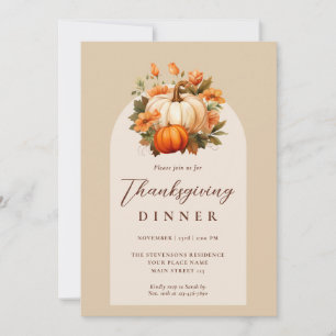 Thanksgiving Dinner Pumpkin Floral Script Arch Invitation