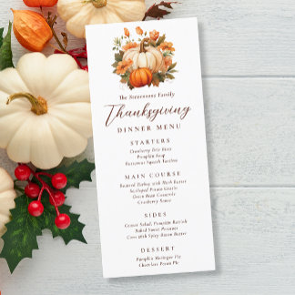 Thanksgiving Dinner Pumpkin Floral Script Rustic Menu