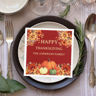 Thanksgiving dinner pumpkin florals terracotta napkin