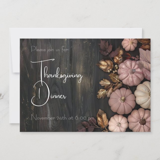 Thanksgiving Dinner Pumpkin Invitation Rustic (Front)