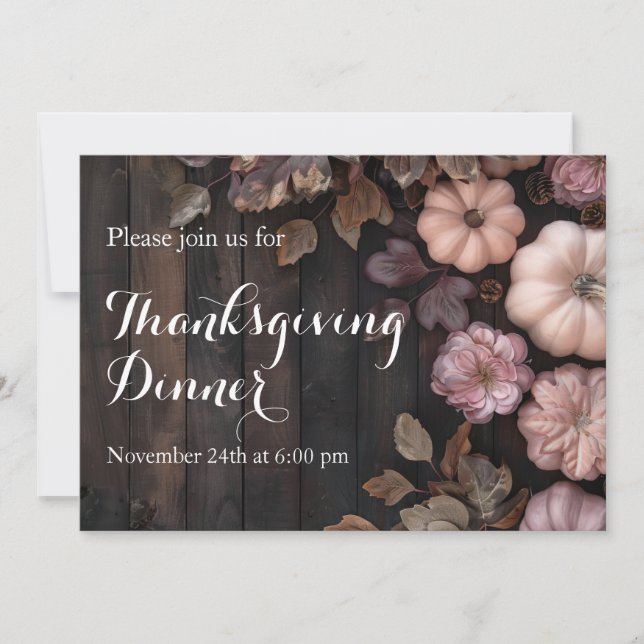 Thanksgiving Dinner Pumpkin Invitation Rustic (Front)