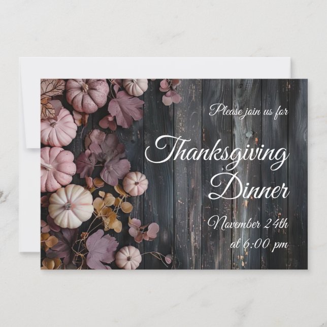Thanksgiving Dinner Pumpkin Invitation Rustic (Front)